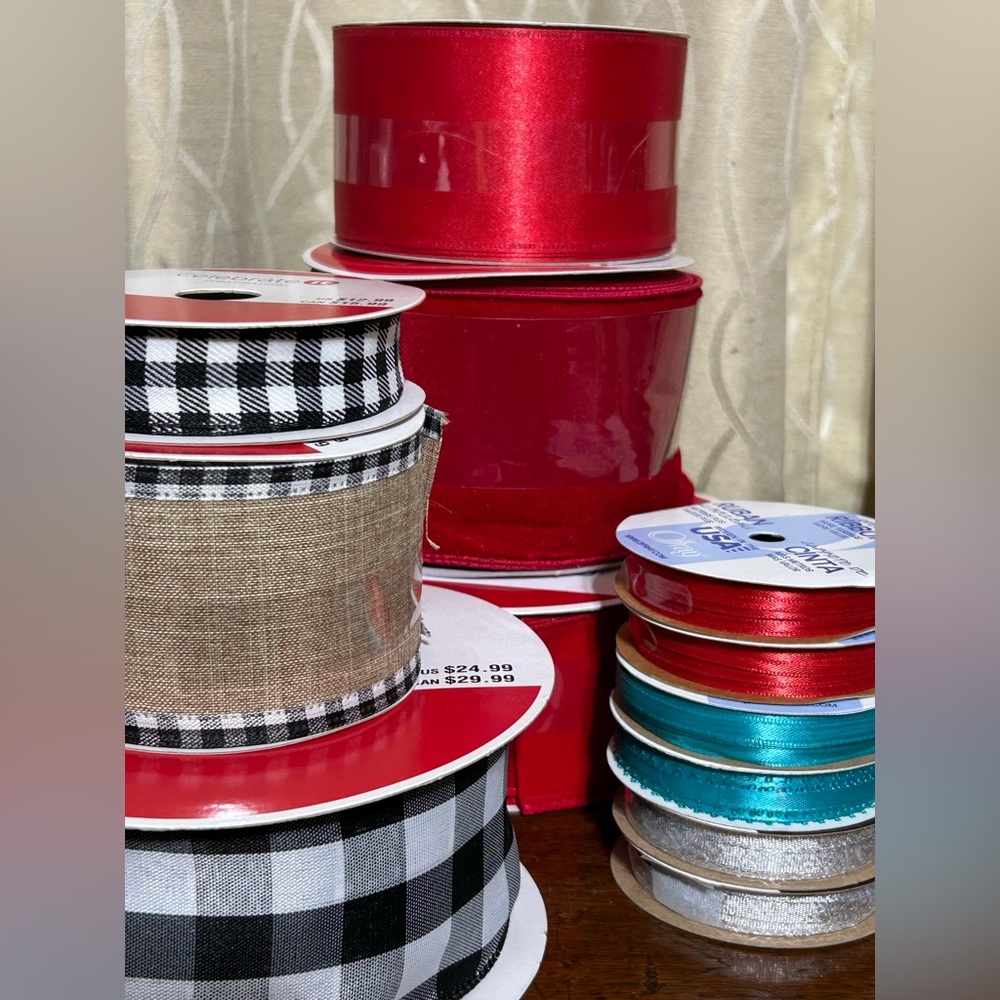 NWOT Assorted Ribbon Collection in Red, Black, and Teal Crafters Christmas Decor